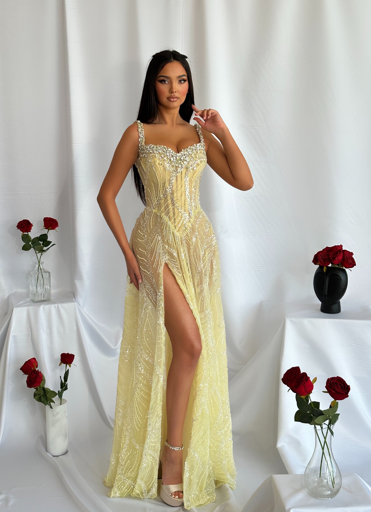 long evening dress with open slit