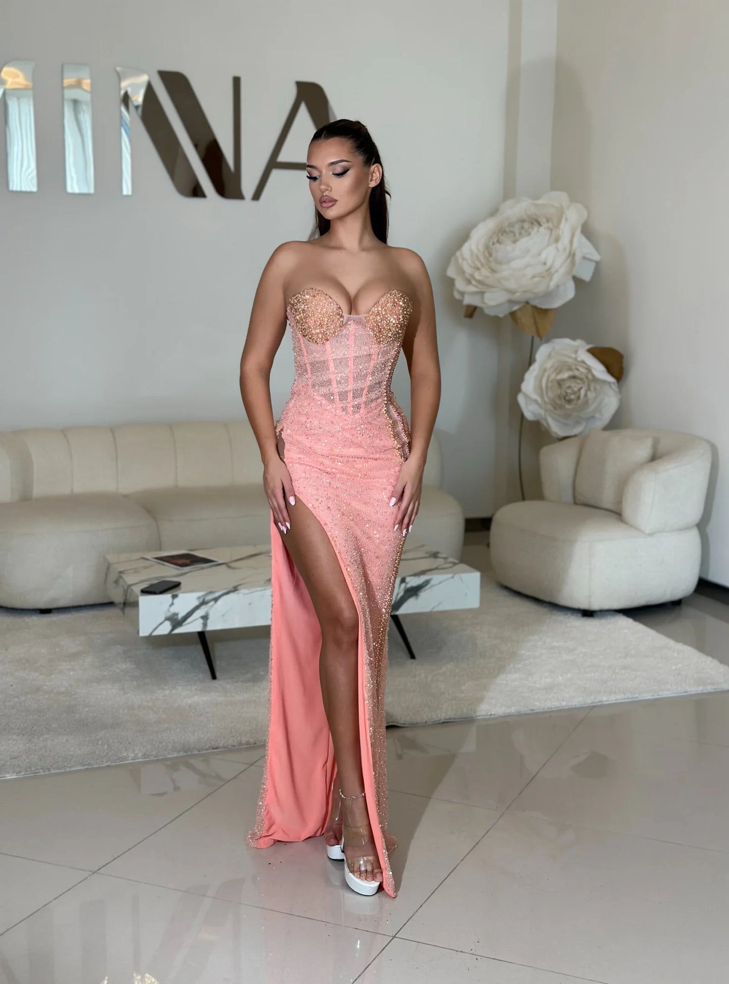 Tyrone Corset Long Dress with Side Slit