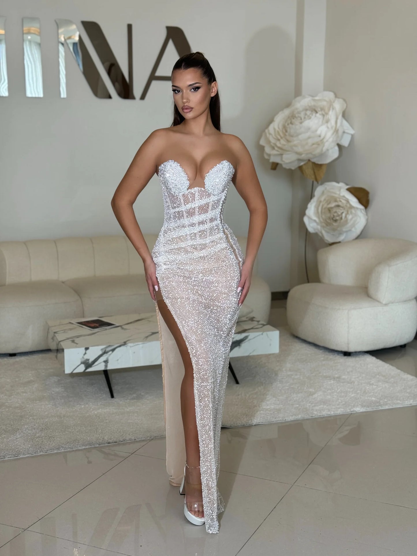 Tyrone Corset Long Dress with Side Slit