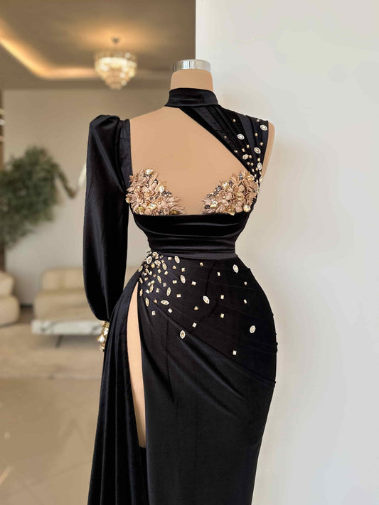 This is a picture of a black dress for a formal event