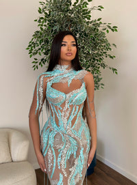 Esilia Blue Feathers Long Dress