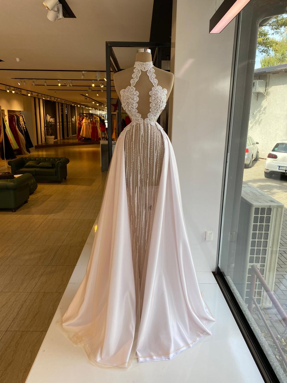 White Draped Wedding Dress - Minna Fashion