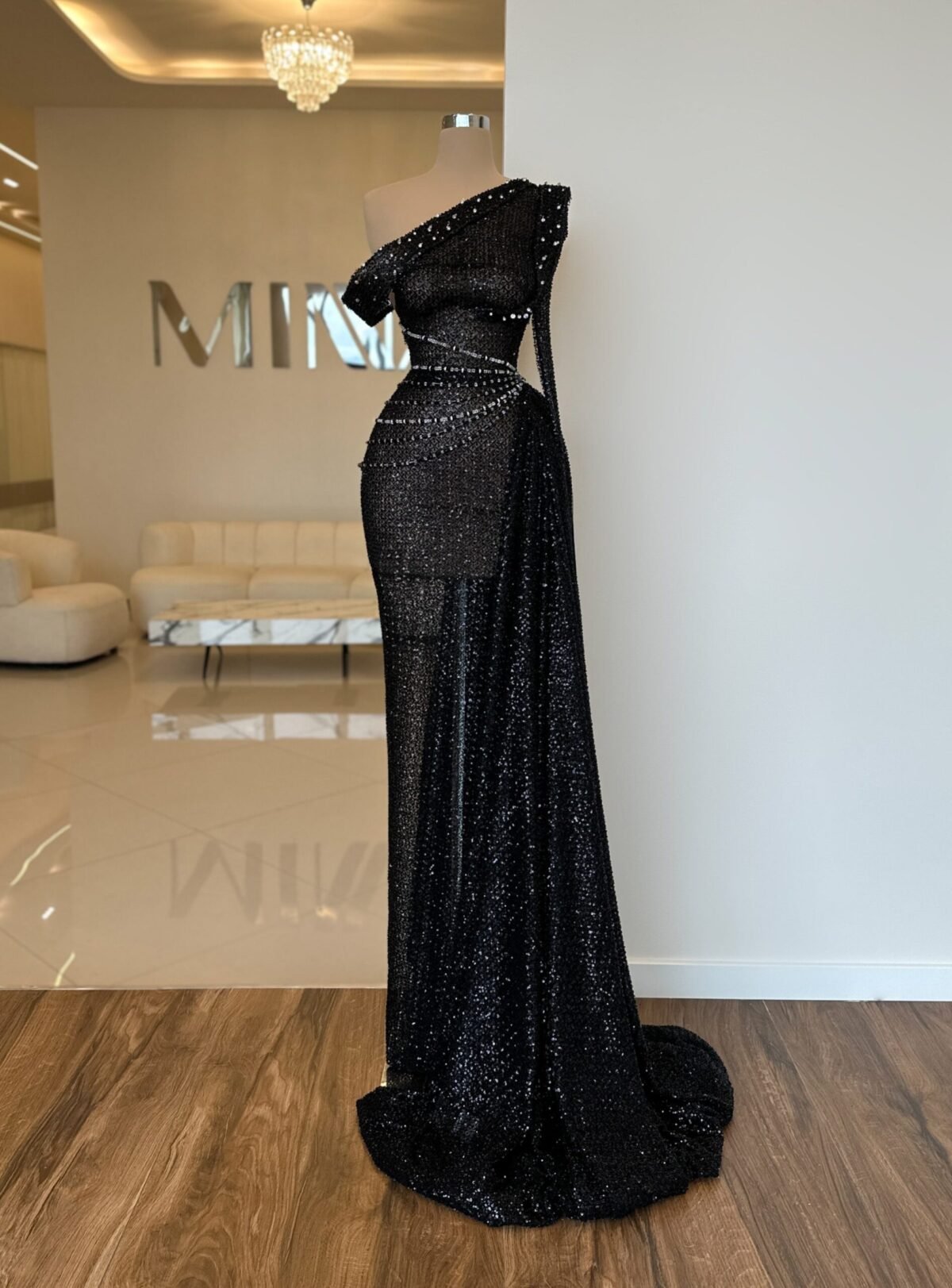 black 8 scaled haute couture dress