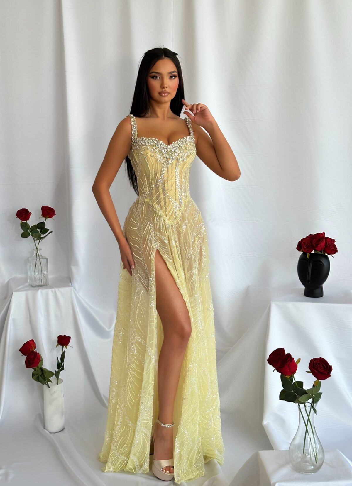 long evening dress with open slit