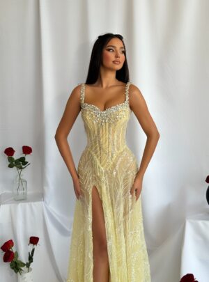 long evening dress with open slit