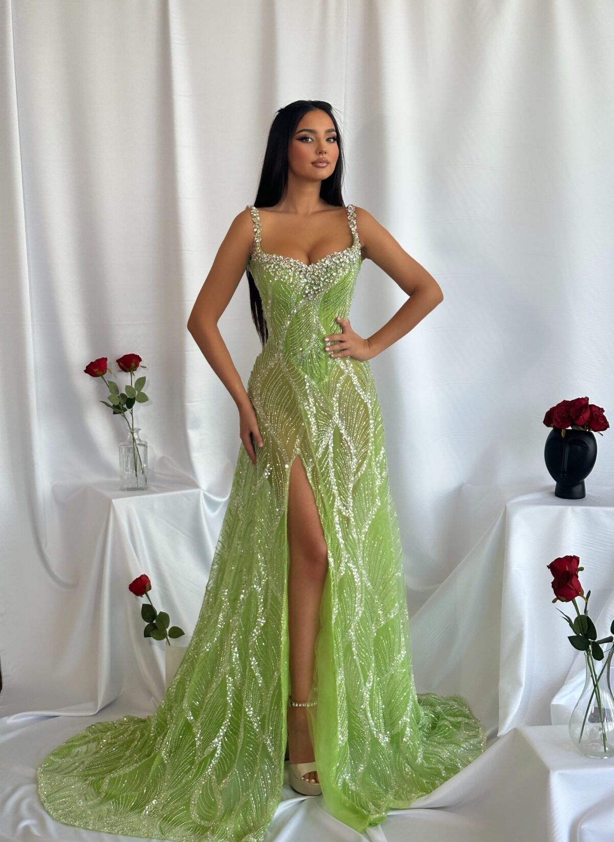 long evening dress with open slit